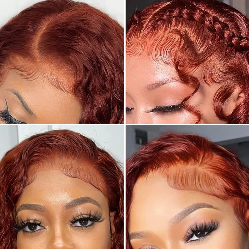 Reddish Brown 13x4 Deep Curly Lace Front Wig Copper Red 360 HD Lace Frontal Human Hair Wigs 250% Thick Remy Hair Lace Wig