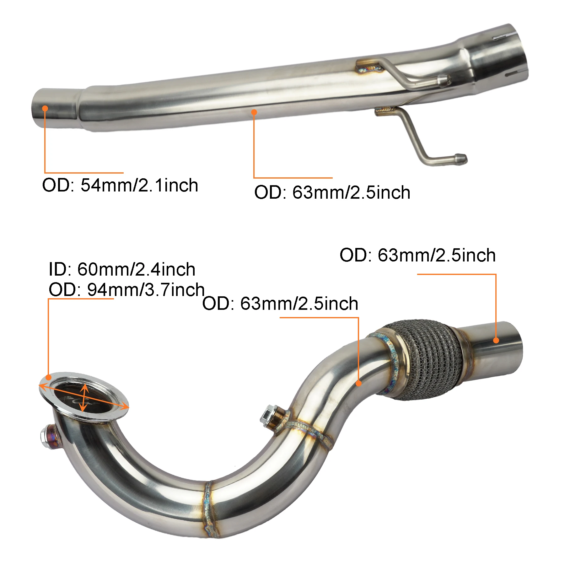 Car Exhaust Downpipe For VW Golf MK7 Jetta Audi A3 Skoda Kodiaq Mk1 MQB 2.5inch EA211 1.4T Engine Racing Catless Down Pipes