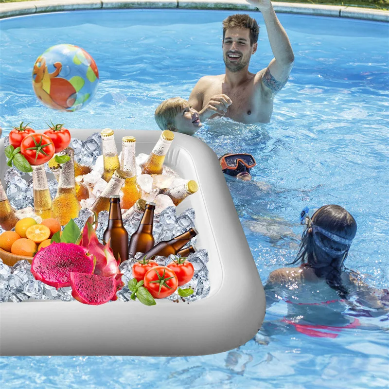 Portable Swimming Air Pool Float Inflatable Beer Table Ice Bucket Service Salad Bar Tray Food