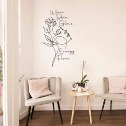 Where Skin Glows Energy Flower Girl Line Art Decal Beauty Salon,Esthetician,Skin Therapist,Aesthetics,Spa Decor Wall Sticker Q33