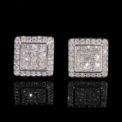925 Silver 10.2mm D Color Moissanite Square Stud Earrings Screwback Women Men Hiphop Iced Diamond Princess Earrings Pass Tester