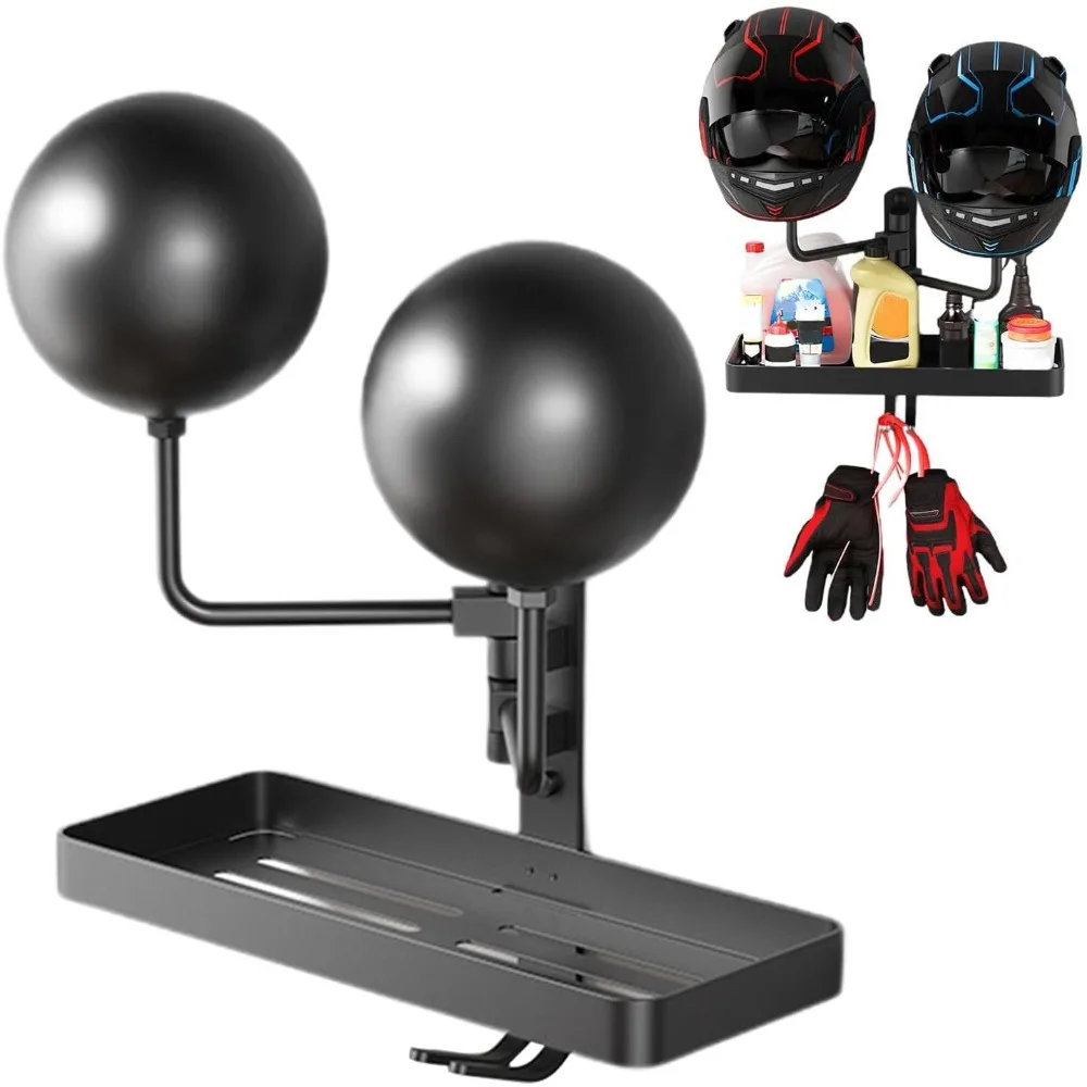 Wall Mount Motorcycle Helmet Organizer with Shelf - 180° Rotation, Multi-Purpose for Hard Hats, Gloves, Saves Garage Space
