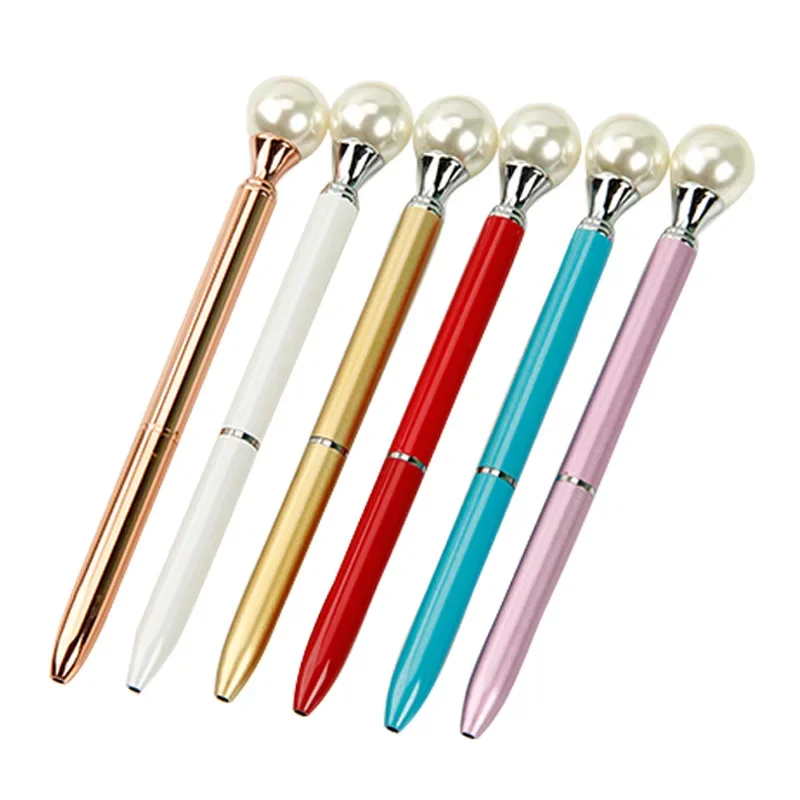 24PCS Fashion Pearl-Decorated Pen Metal Ballpoint Pen Korean-Style Office Stationery Queen Truncheon Rotating Gift Pen