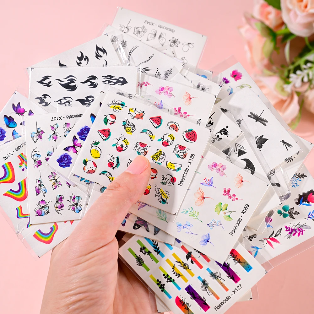 30pcs/set 3D Watercolor Decorative Pattern Nail Stickers Butterfly Fire Stripe Nail Decals Nail Valentine Holiday Slider Sticker