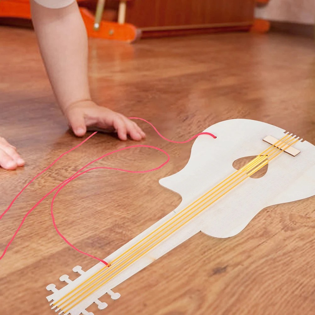 

4pcs Kids Wooden Guitar Kindergarten DIY Painting Craft Mini Toy Musical Instrument Sturdy Wood Small Size