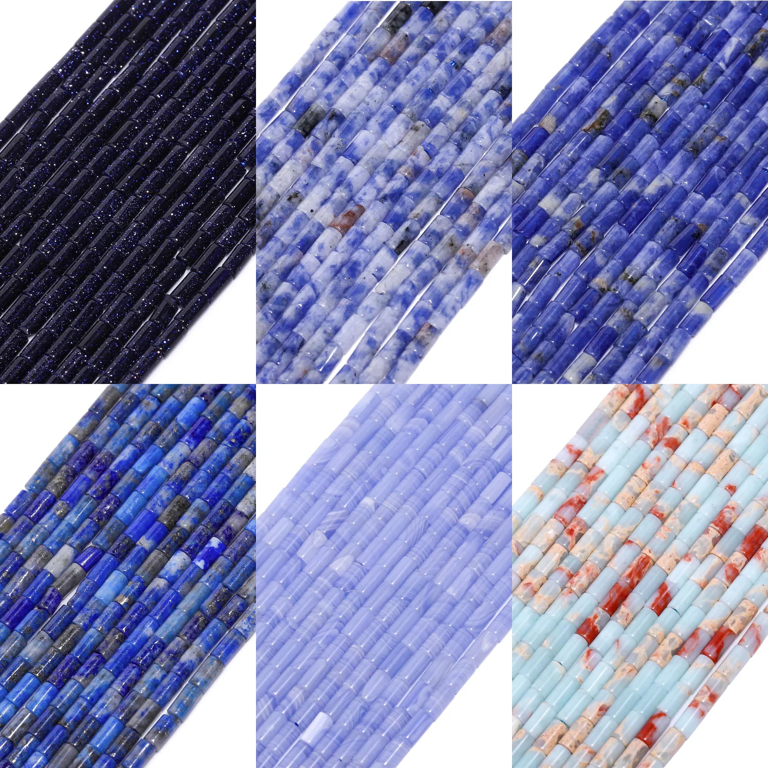 Blue Stone Beads 4x2mm Round Tube Shape Beads Natural Lapis Lazuli Jasper Agate Stone Beads for Jewelry Making Diy Accessories
