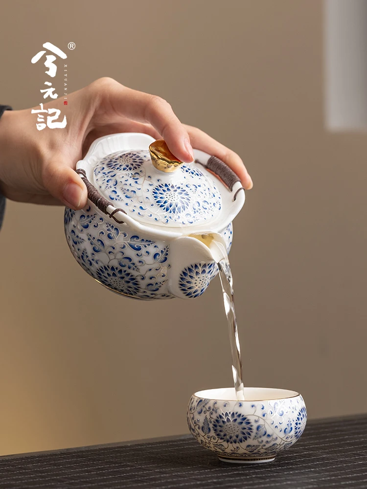 Mutton Fat Jade Pot Cover Teacup Single High-Grade Anti-Scald Tea Bowl Silver Gilded Making Kung Fu Teaware for One Person
