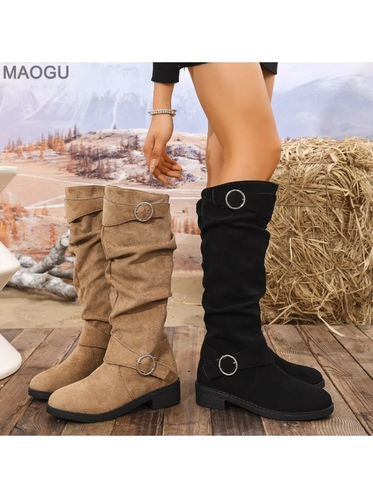 Bottes de neige au genou en daim pour femmes, gladiateur gothique, mode classique, chaussures de créateur, hiver, nouvelle marque, 2025