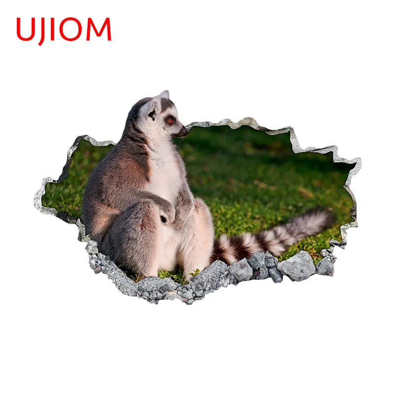 UJIOM 13cm X 8.6cm Cartoon Crack Cute Lemur Tear Wall Stickers Chibi Living Room Decal Rupture Baby Nursery Room Wallpapers