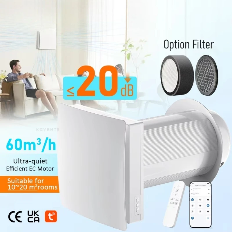 For KCVENTS VT501 Wall Mount Heat Recovery Ventilator Single Room Bedroom Fresh Air Fan Household Ventilation Exhaust