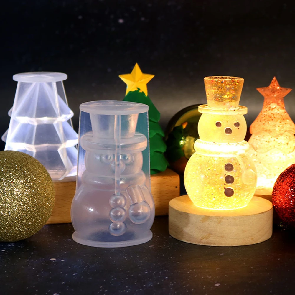 DIY Christmas Ornament Candle Molds Handmade Epoxy Candle Christmas Tree Silicone Moulds Cute Christmas Snowman Molds Clear