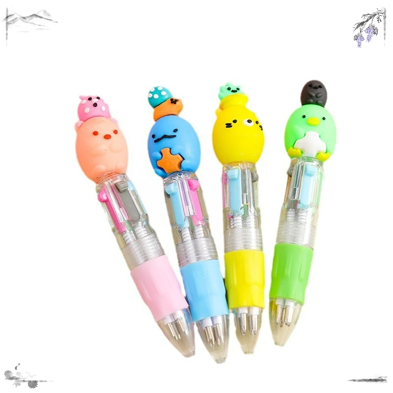 Imagem -06 - Bonito Cartoon Animais Cabeça Caneta Esferográfica Pequeno Quatro Cores Mini Cor Papelaria Estudante Prêmios de Presente Kawaii 24 Pcs