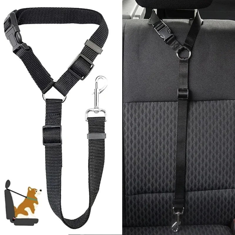 2 In 1 Pet Car Seat Belt Nylon Back Seat Safety Belt Lead Adjustable Dog Leash Rope for Small Medium Large Big Dog Product Stuff