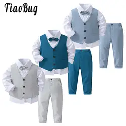 Traje de esmoquin para niños, camisa con pajarita, chaleco, pantalones, 4 piezas, ropa de bebé, atuendo de caballero para bautismo y cumpleaños