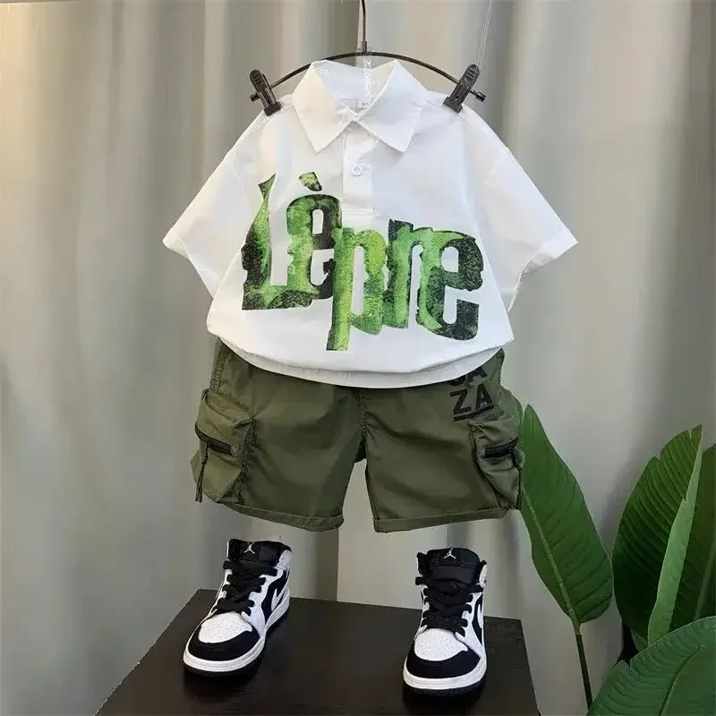 

Boys Summer Outfit Fashionable Kids Clothing Set New Children's Short Sleeve Casual Shirt + Shorts Two-Piece Set