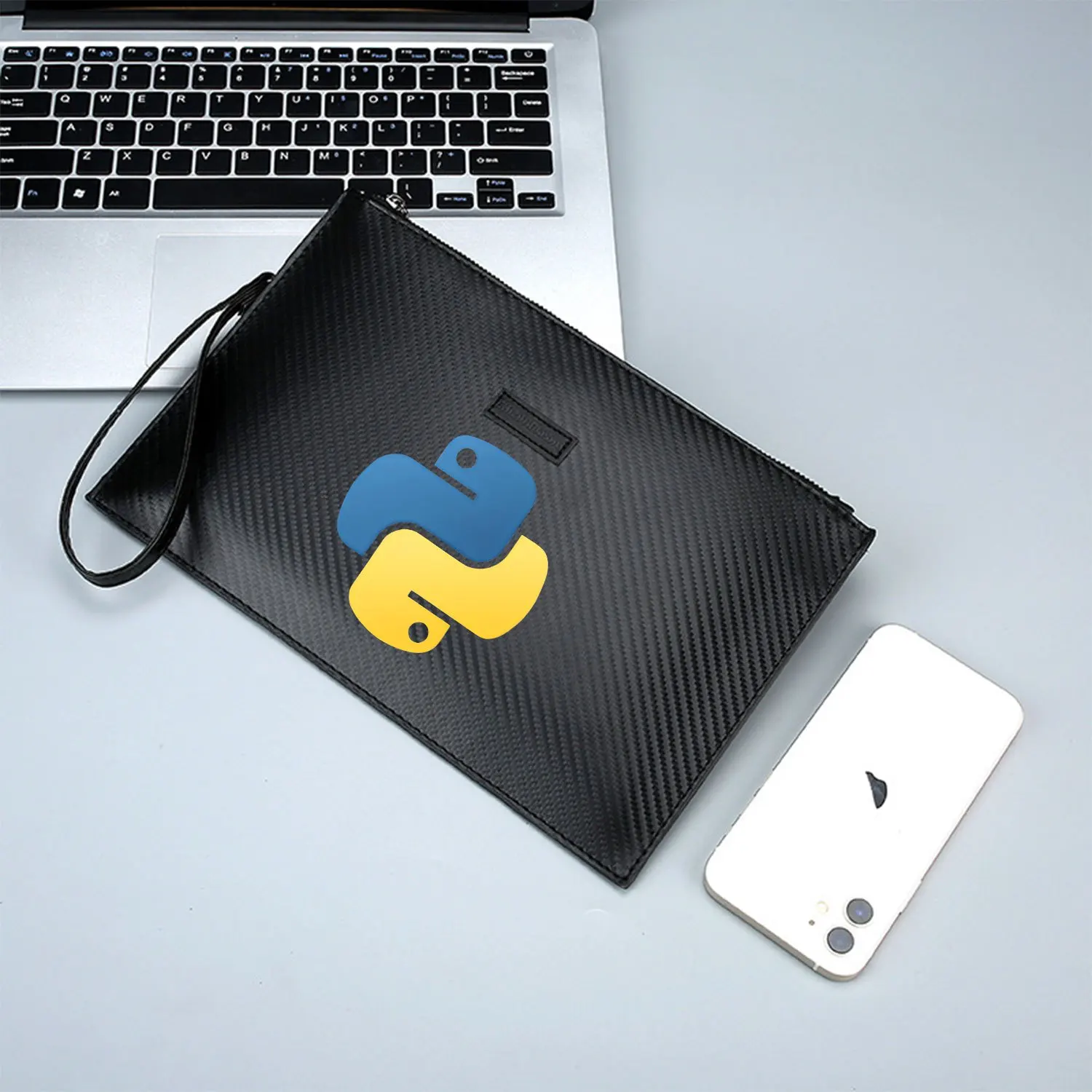 Python logo abstract snake shape graphic Elegant Printed PU Men's Handbag Fashionable and Practical for Everyday Carry