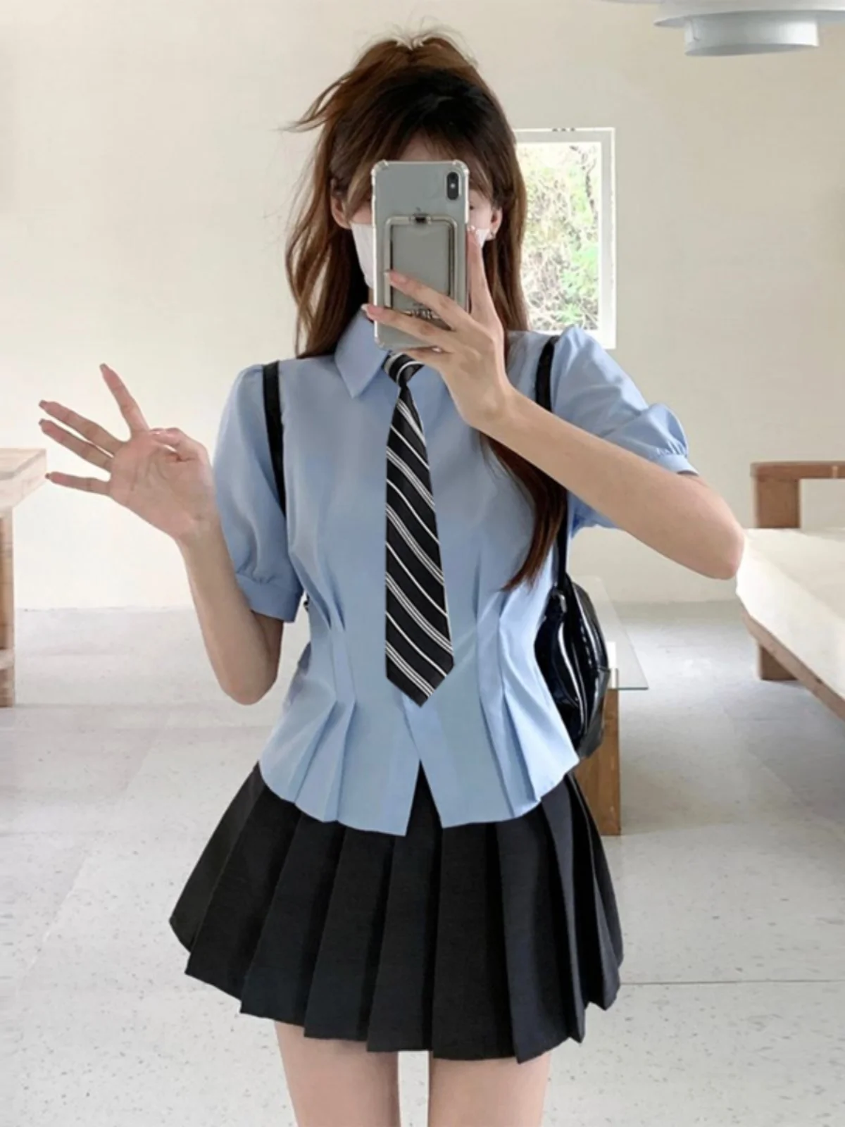 

Blue orm Set ort Sve Collar Slim Fit Women's irt College Sle ort Size Appropriate Faion Summer Top