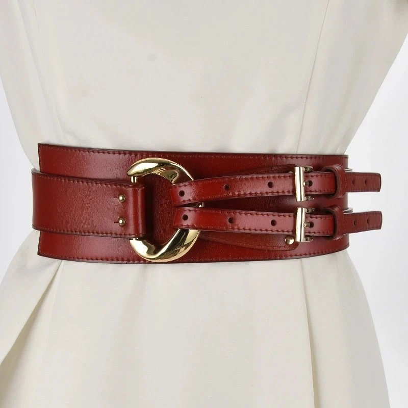 Women's European and American Personality Irregular Genuine Leather Waistband Female Decoration Fashionable Dress Suit Wide Belt