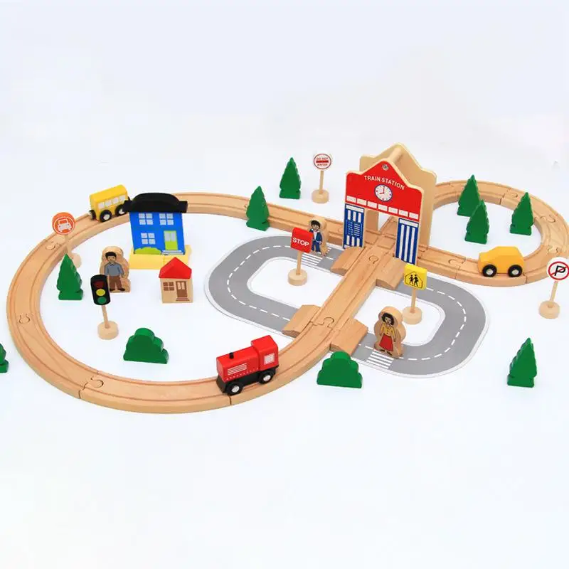 Track Small Train Railway Car Set Toys For Kids Model Building Suit Track Cars Boy Gift Educational Children Diy Wooden Toy