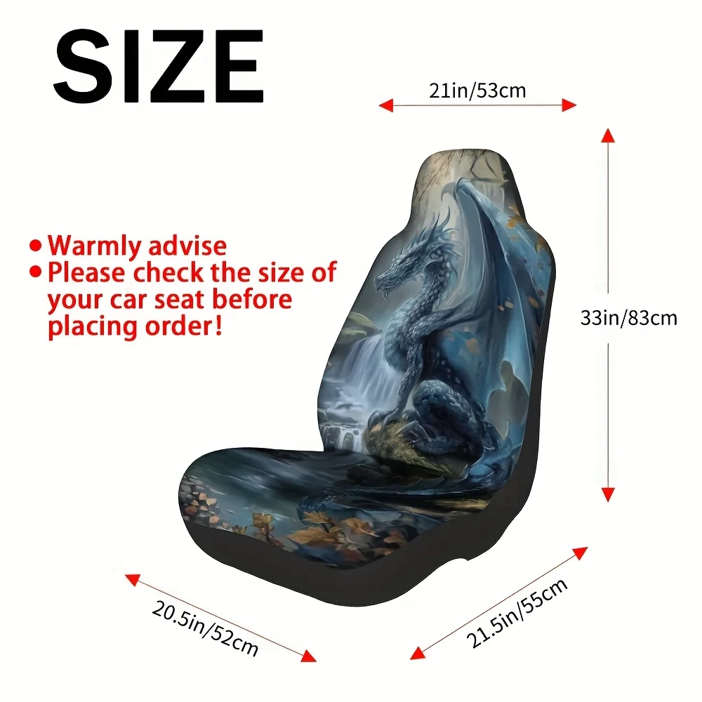 2pcs, Decorative Mystical Dragon Landscape Design Car Seat Covers, Lightweight And Durable Fit, Stylish Upgrade Adds Visual Acc