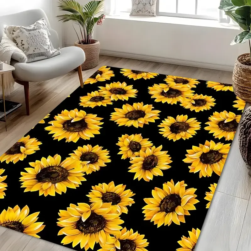 Alfombra grande con estampado de tan de girasoles, alfombra suave para sala de estar, alfombra resistente al desgaste para sofá, dormitorio, decoración fácil de limpiar para el hogar