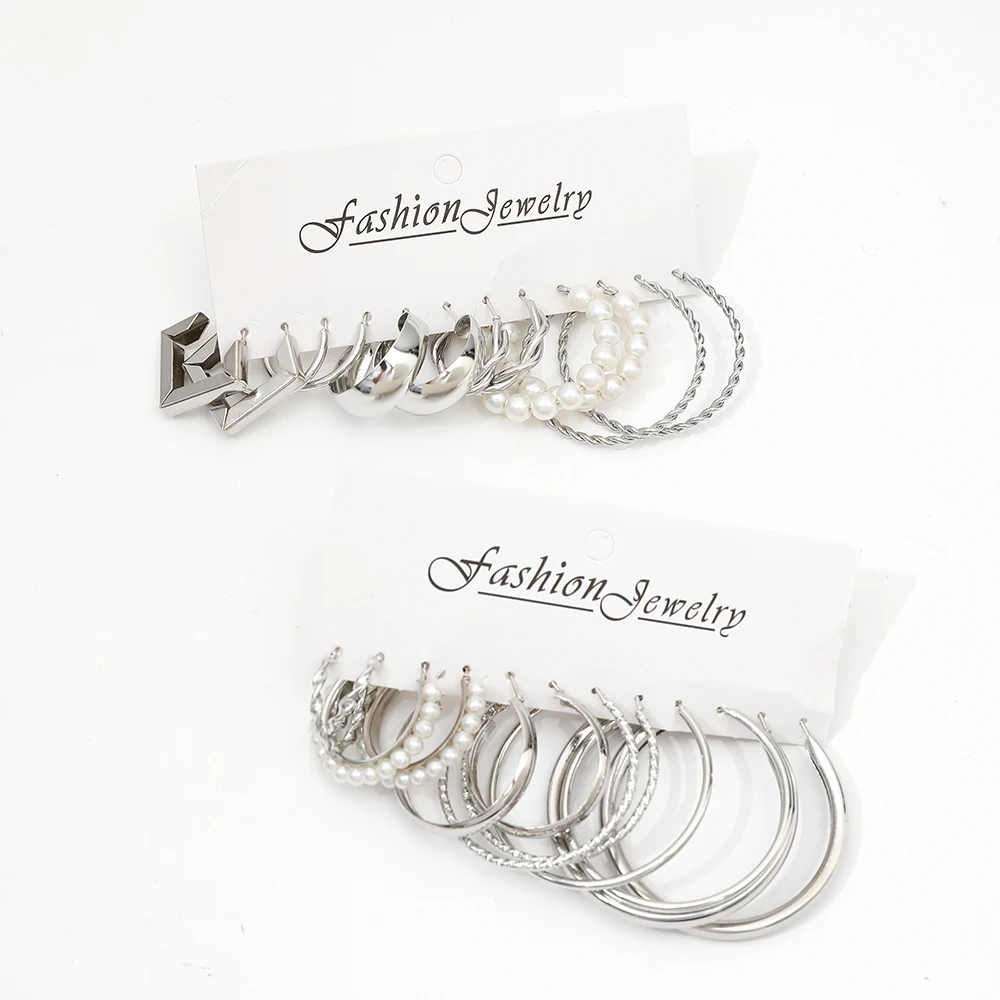 24Pcs/Set New Retro Imitation Pearl Multi-Element Hoop Simple Metal Circle Geometric Twist Women\'s Earrings Birthday Gift