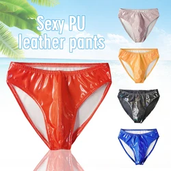 Men Briefs Sexy U-Convex Underwear Low Waist Underpants Sexy Stage Dance Men Pu Leather Men Bikini Briefs Panties