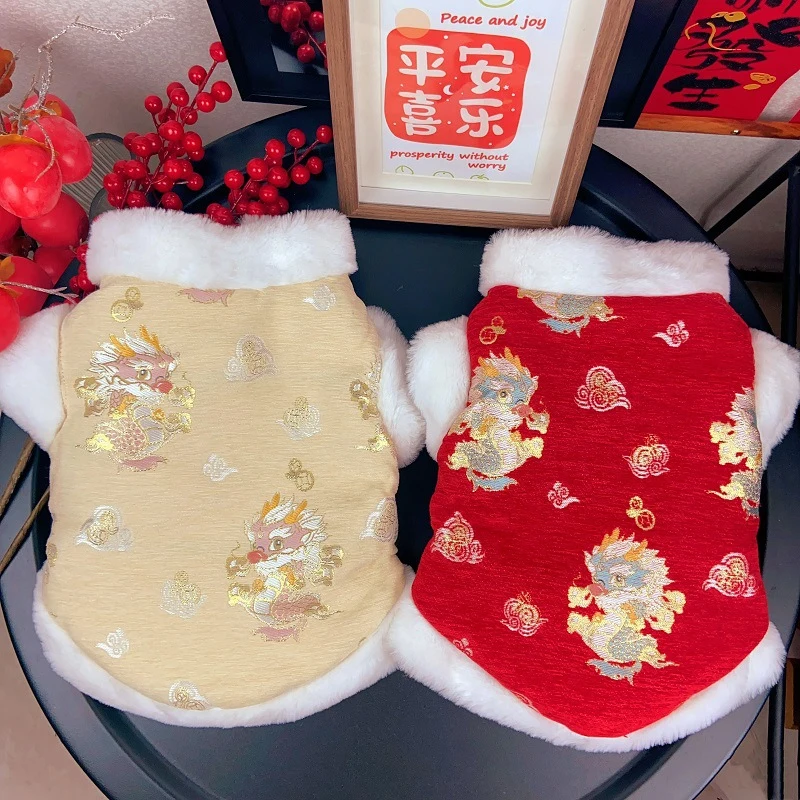 

Chinese New Year Dog Clothes Tang Suit Winter Pet Coat Jacket Thick Warm Dog Clothing Outfit Garment Puppy Costume Apparel
