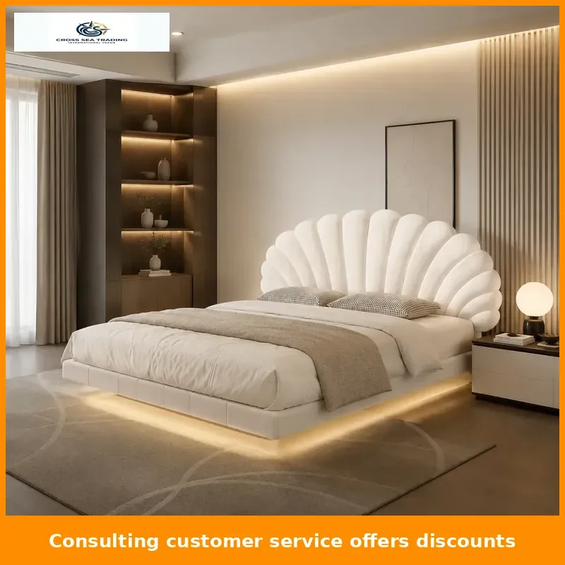 Trendy Unique Bed Luxury Modern King Size Cream White Cheap Comfortable Bed Sleeping Letto Matrimoniale Suite