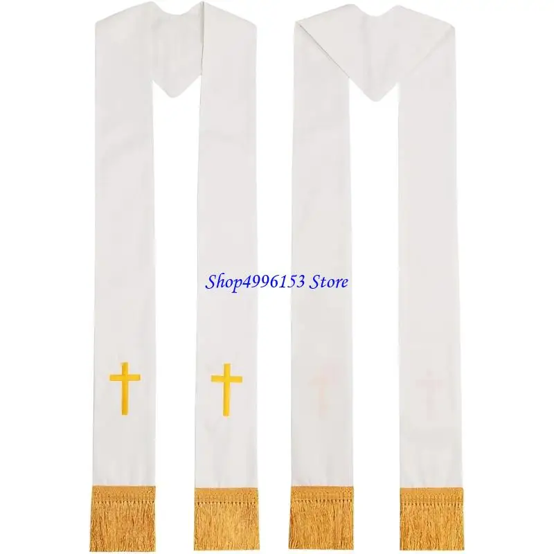 

Q0KE Formal Wear Clergy Stole with Embroidery Crossed and Tassels Decors for Pastors Leaders in Various Religious Occasion