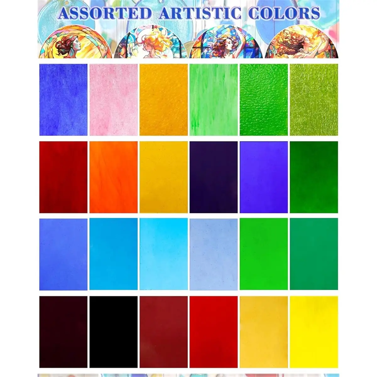 A20I 24 Sheets Rainbow Transparent Stained Glass Sheets 4x6 Inch - Mixed Color Stained Glass Supplies for Mosaic Glass Crafts