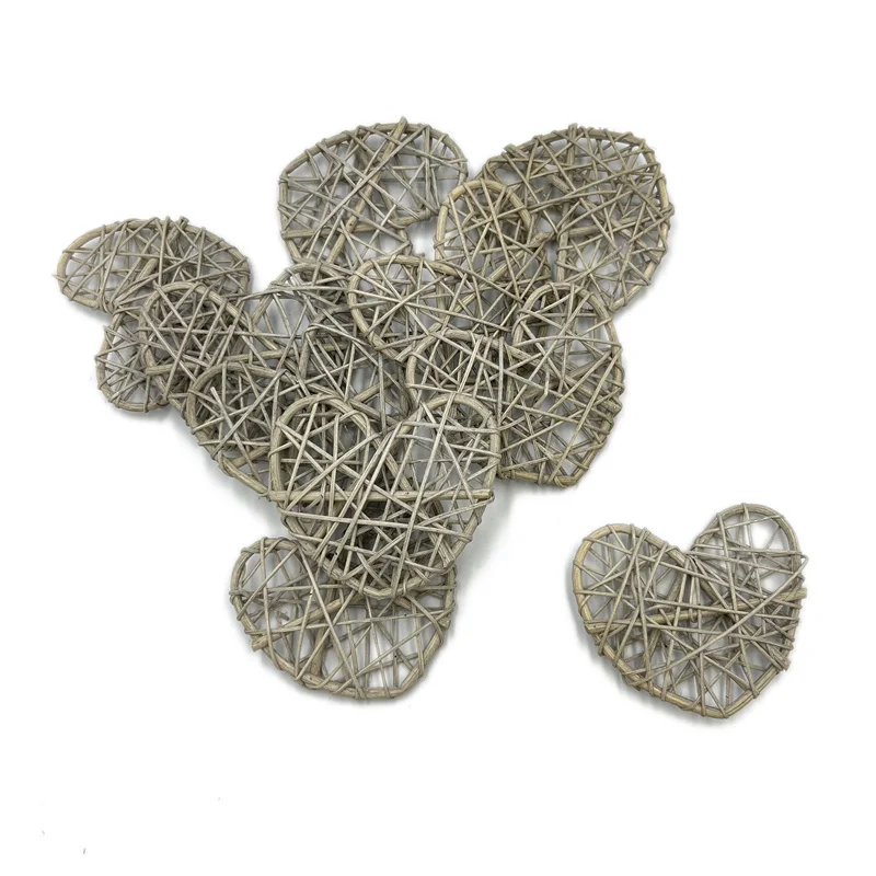 

100pcs 6cm Heart Shaped Rattan Ball Vase Filler, Natural Rattan Hearts for Valentine's Day Wedding Home Party Vase Filler(Grey)