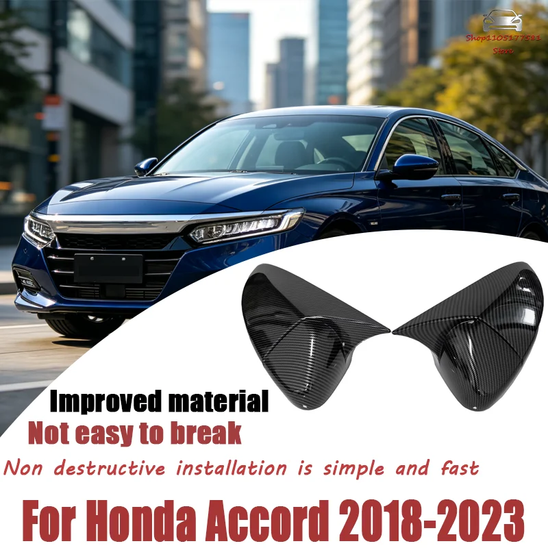 For Honda Accord 2018 2019 2020 2021-2023 ABS Rearview Side Mirror Cover Wing Cap Exterior Door Housing Trim Adhesive Sticker