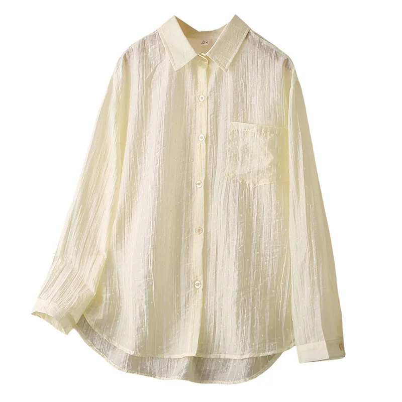 

Свободная солнцезащитная рубашка, 100 кг, большие размеры, женские модные тонкие блузки в горошек с длинными рукавами 9668