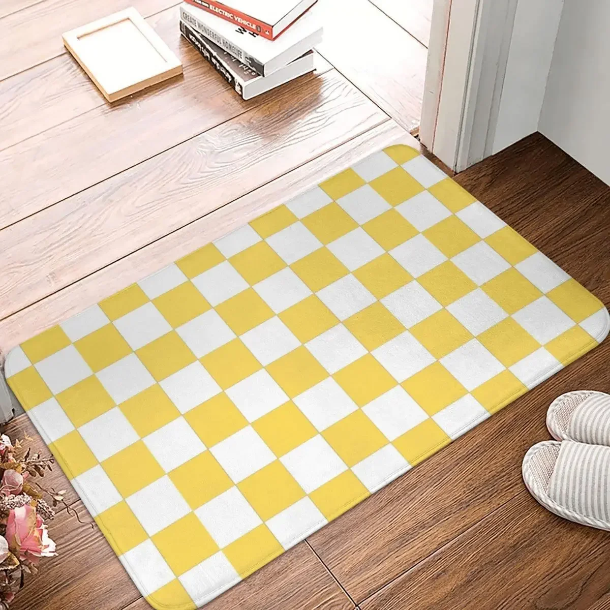 Mustard Checkerboard Pattern Doormat Rug Carpet Mat Footpad Polyester Anti-slip Durable Front Room Corridor Kitchen Balcony