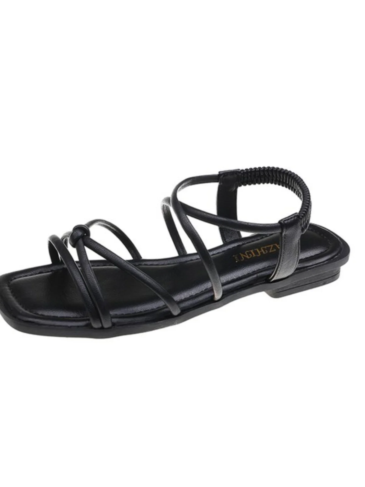 Roman Sandals Women Flat Bottom Fairy Style Summer New Soft Bottom Cross Thin Strap Beach Shoes Anti-Slip Low Cut Slip-On