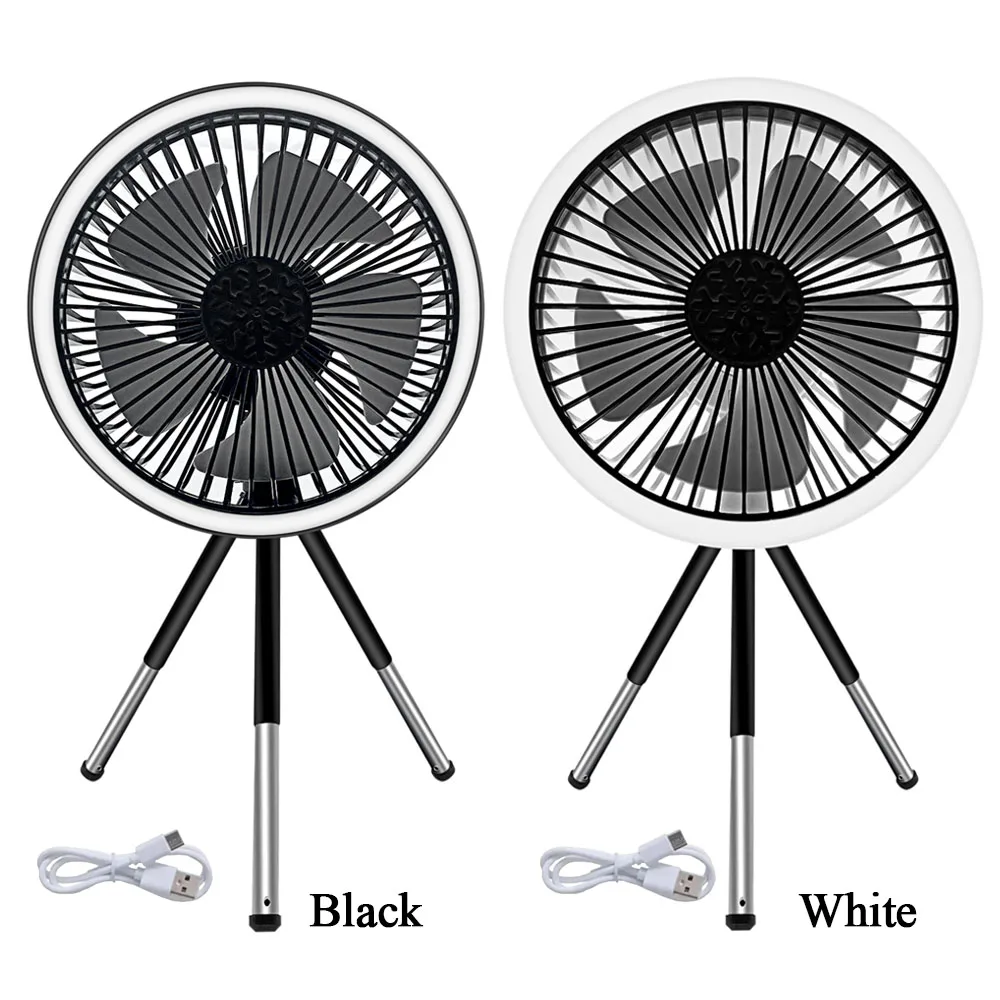 Portable LED Light Tripod Stand Desktop Fan Camping Fan USB Rechargeable Multi-functional Fan In/Outdoor Camping Ceiling Fan