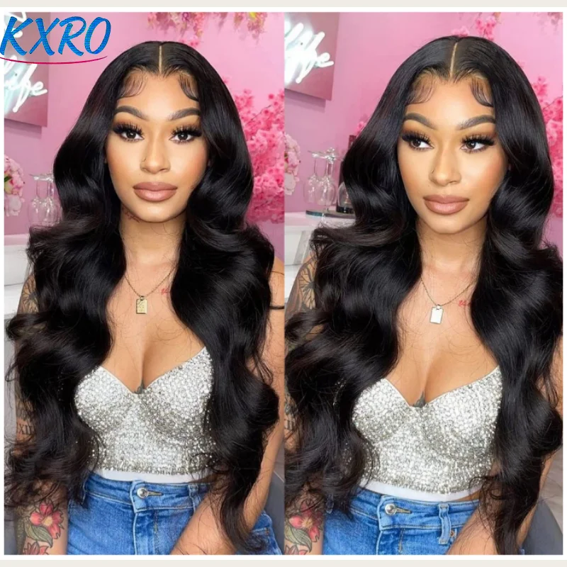 HD Transparente Lace-Front-Perücke aus Echthaar, 13x4 13x6 Lace-Frontal-Perücke, brasilianische Body Wave, 250 % Dichte, Remy Echthaarperücken für Frauen, kleberlose, vorgezupfte schwarze Perücke im
