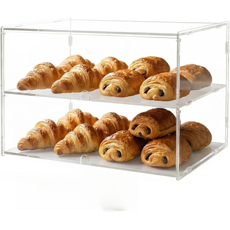 2/3-Tiers Bakery Display Case, Acrylic Pastry Display Case Storage Box for Dessert Donut Bread Cake Cupcake Bagels Cookie