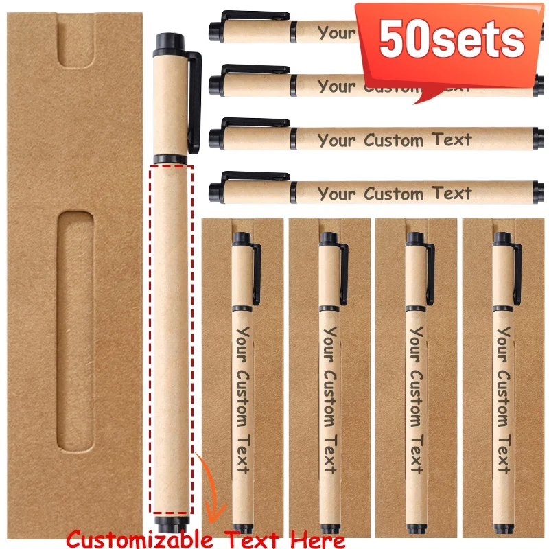 

50Sets Customizable Ballpoint Pens with Logo Personalized Writing Paper Pen Set for Wedding Business Holiday Promotional Gifts