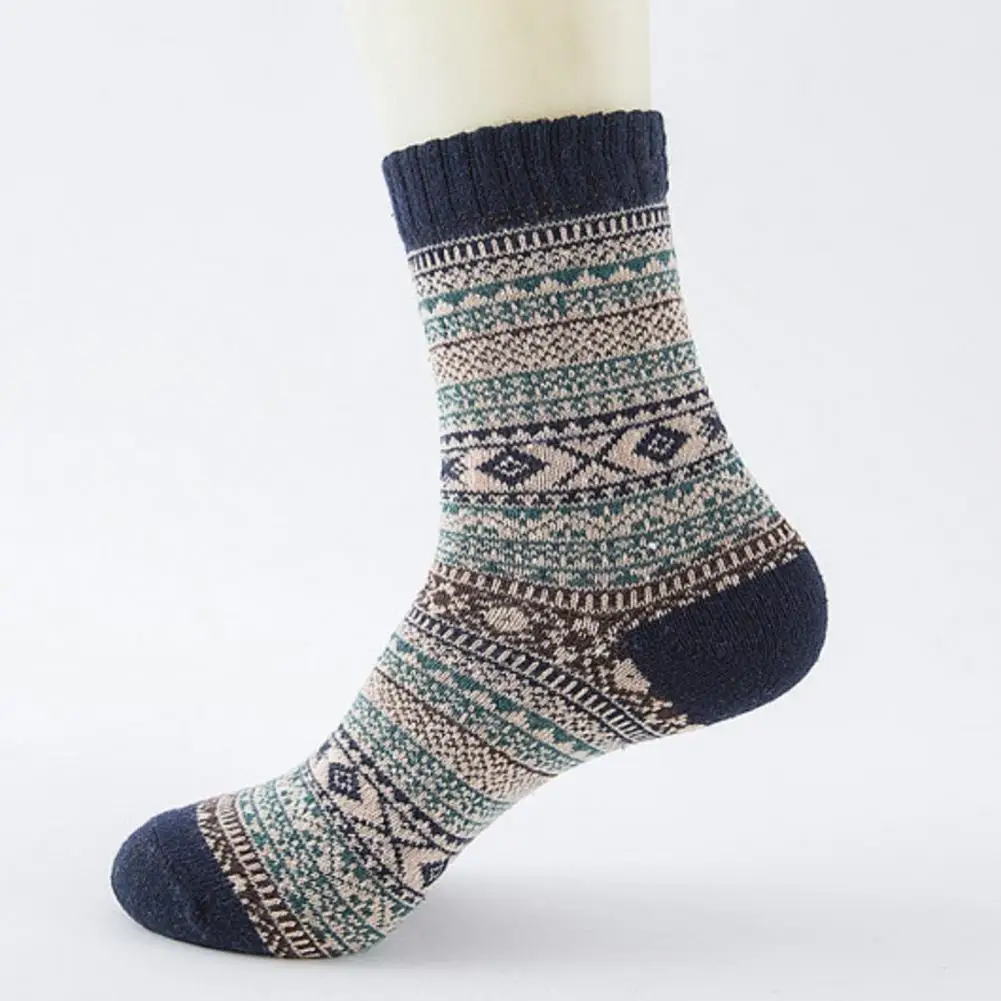 

Retro Design Socks Ethnic Style Printed Women's Winter Socks 5 Pairs of Thick Knitted Warm Anti-slip Mid-tube Socks for Indoor