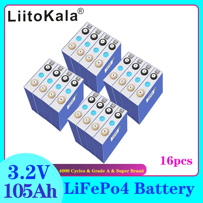 

16pcs LiFePO4 3.2V 105Ah Lithium Iron Phosphate Rechargeable Battery Long Cycle Life Boat Outdoor Power Supply 12V 24V Solar