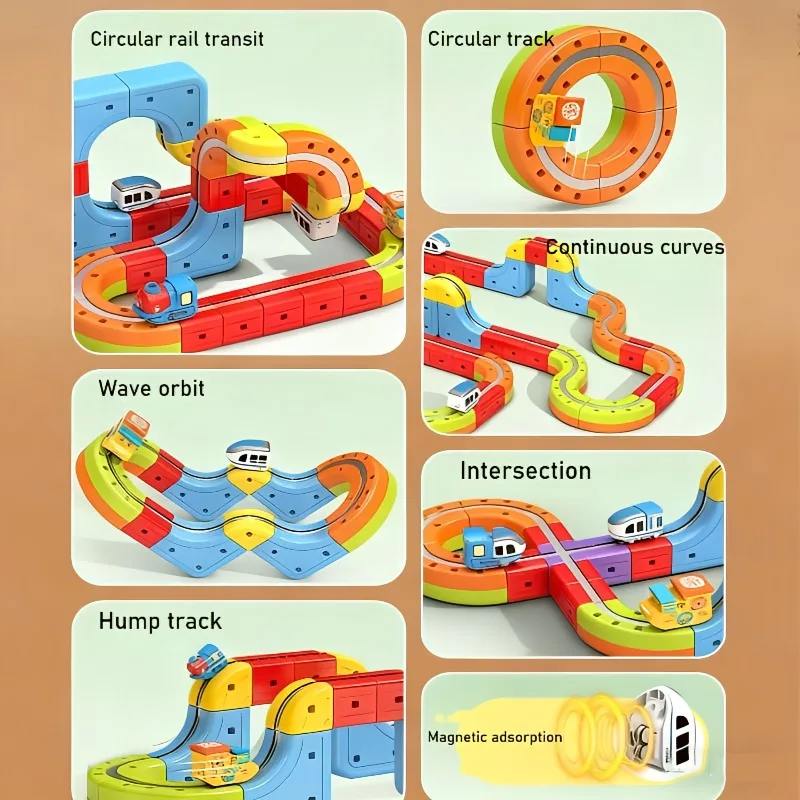 DIY Magnetic Versatile Electric Mini Train High-speed Rail Magic Adhesion Three-dimensional Track Montessori Educational Kid Toy