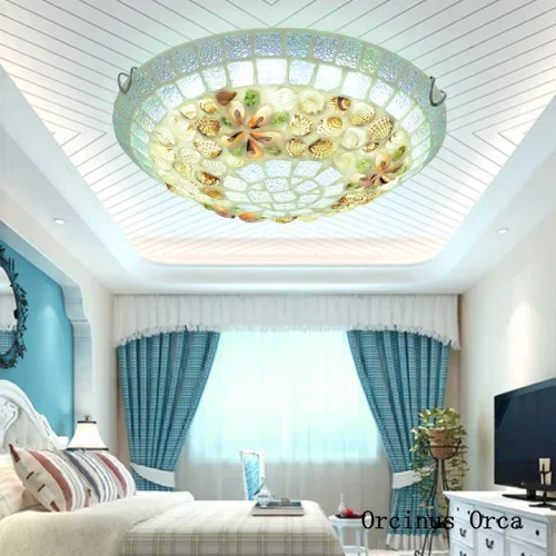Creative shell Mediterranean ceiling lamp restaurant bedroom boys and girls children's room creative LED ceiling lamp