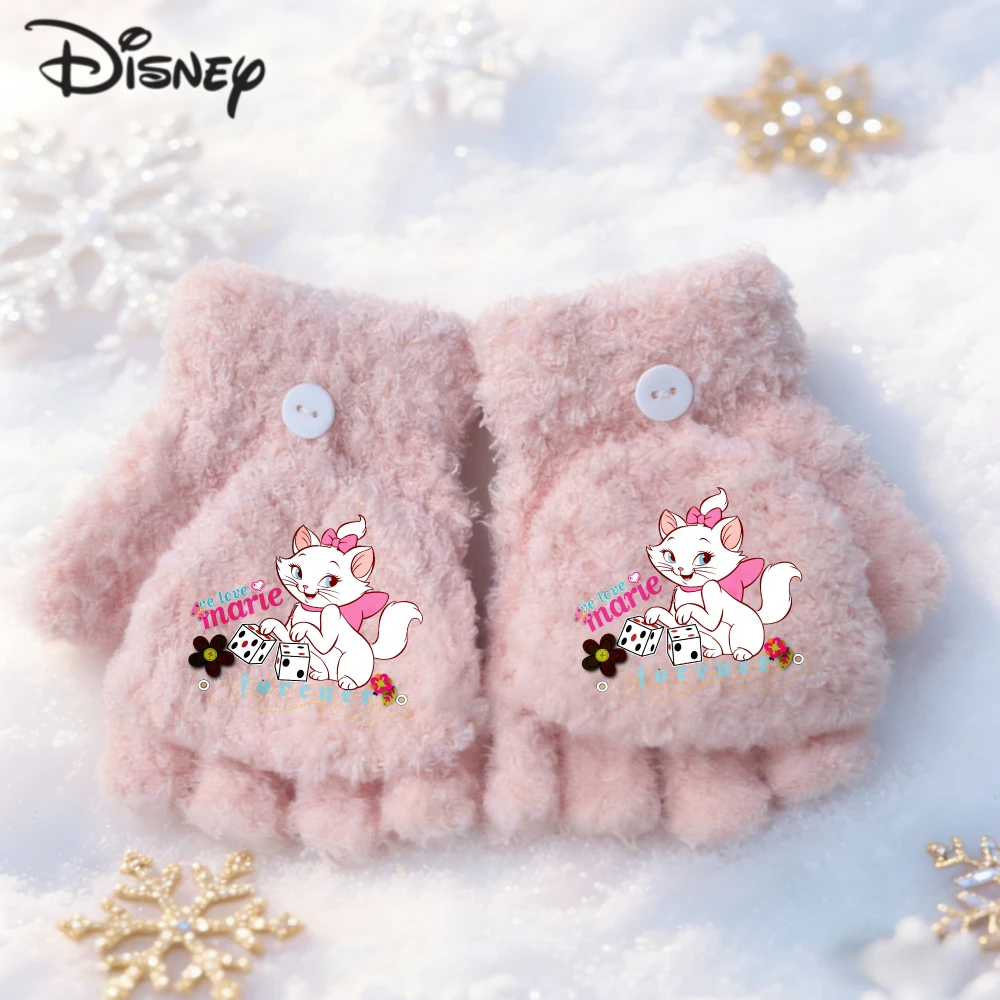 Kawaii ديزني ماري القط قفازات الكرتون القط شتاء دافئ سميكة يندبروف القفازات الفتيات خمسة أصابع قفازات هدية الكريسماس