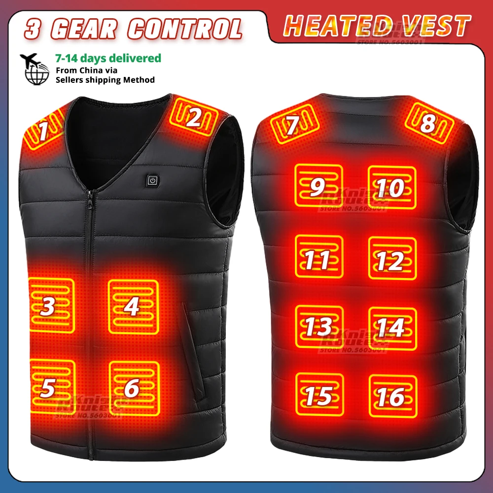 

16Areas Heated Vest Men Women Heated Jacket Winter Usb Heating Vest Self Heating Thermal Vest Heating Down Jacket Warmte Vest