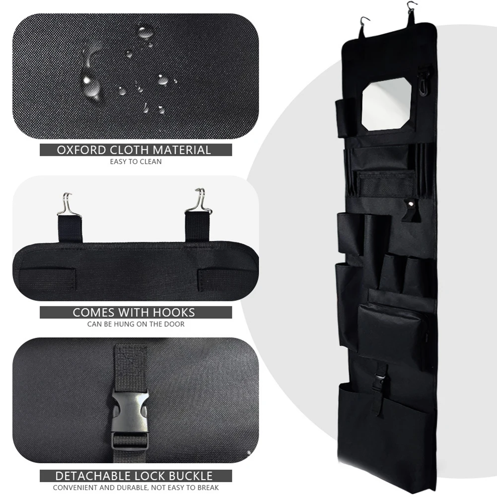 

28x132cm Hanging Organizer for Lockers with Mirror and Multiple Storage Pockets Suitable for School Gym Office