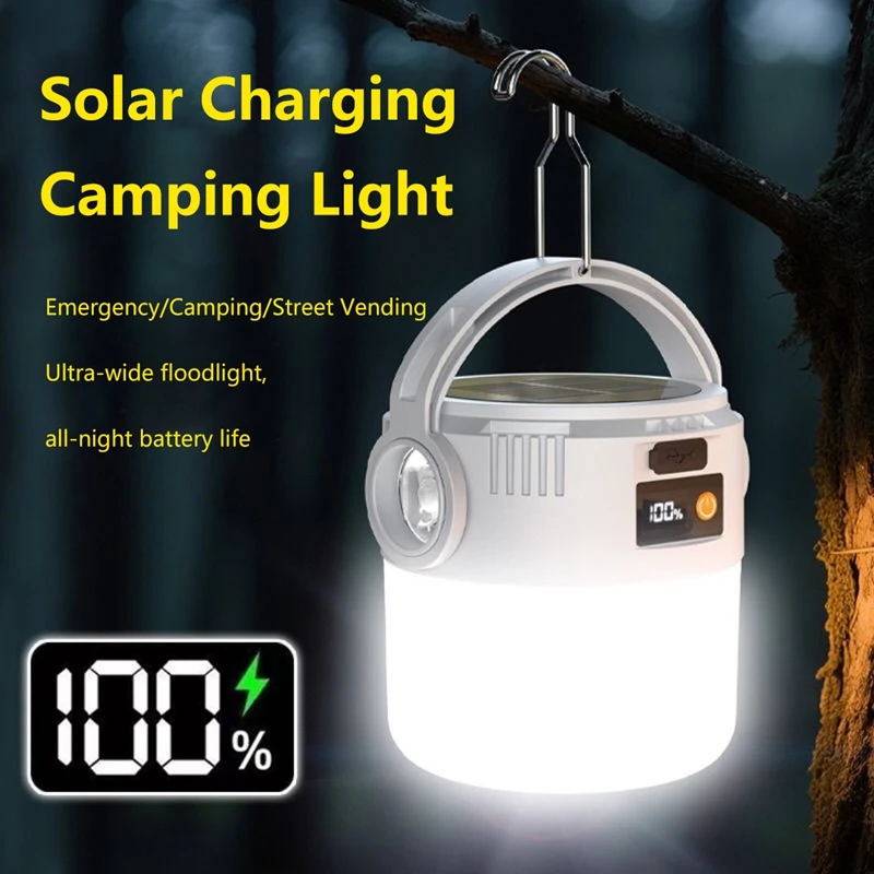 LED Light Solar Powered Light USB Rechargeable Ultra Bright Camping Light Handheld Design IP55 Waterproof Rechargeable Light New