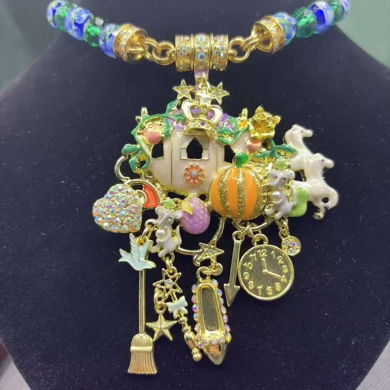 Medieval vintage enamel pumpkin car fringed pendant European and American fashion versatile classic KF magnetic attraction