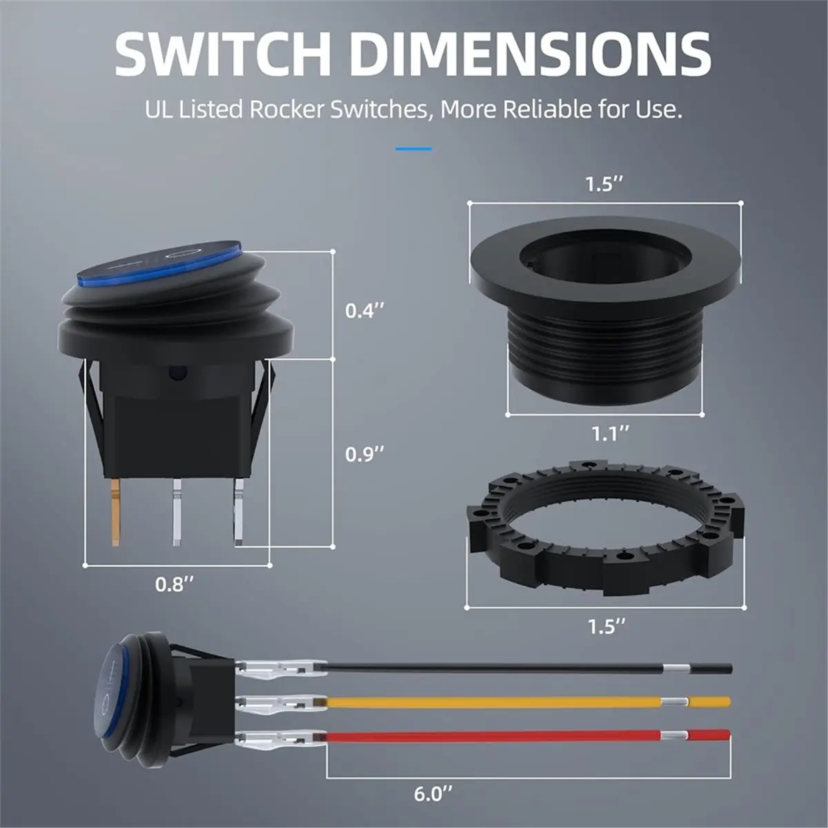 Big Discount 5pcs Waterproof Round Rocker Switch with Shell 12V Blue LED Rocker Toggle Switch Lighted on Off SPST 3 Pin 12V